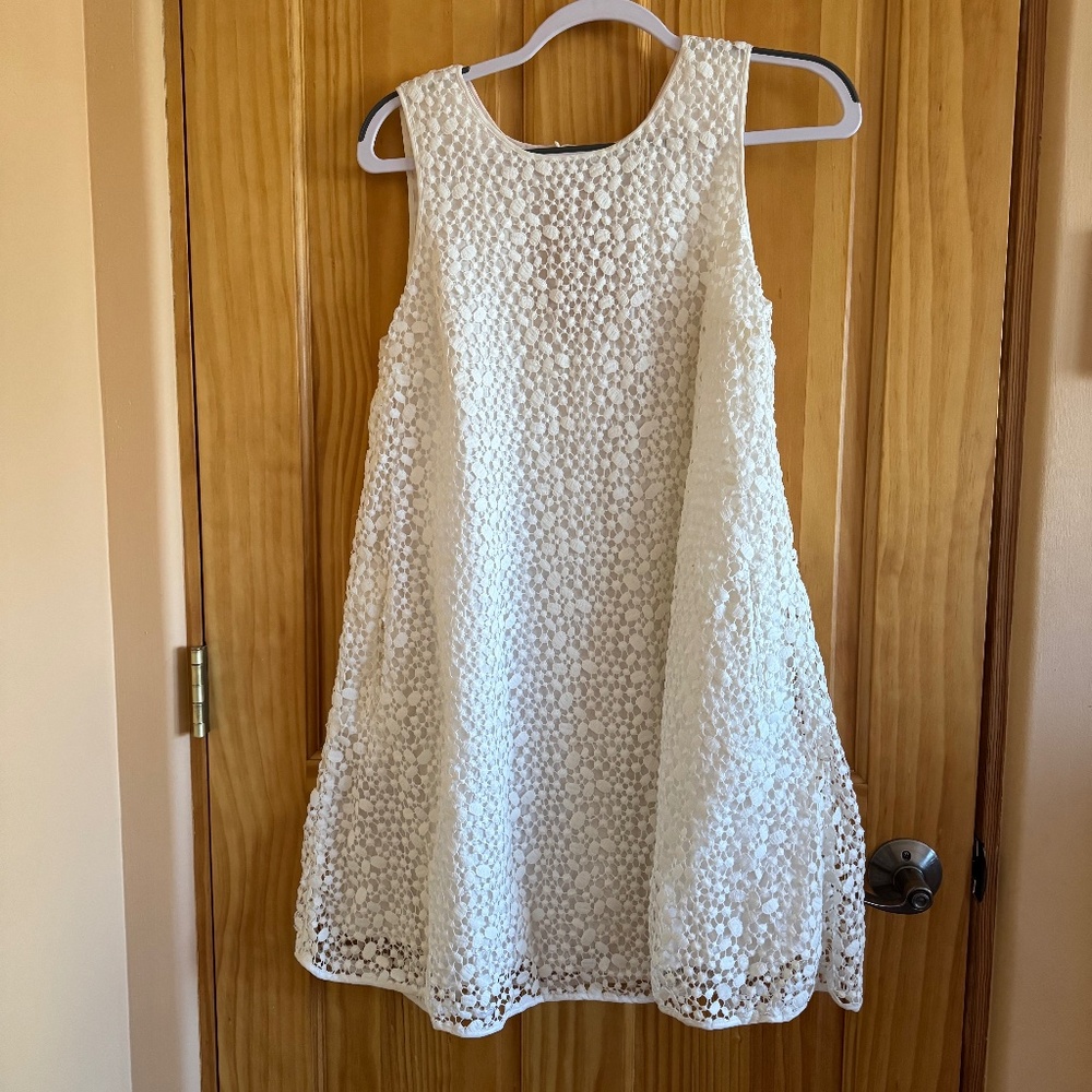 Boden Cream White Sleeveless Eyelet Dress Lace Shift Boho Coastal Womens 10